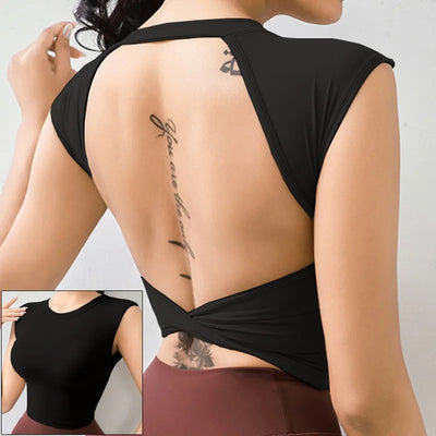 Short Sleeve Open Cross Back Top