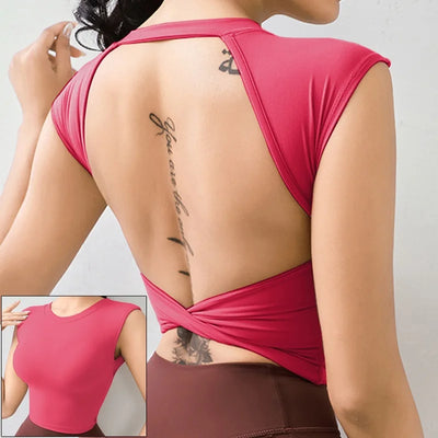 Short Sleeve Open Cross Back Top