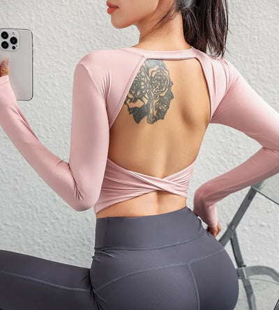 Long Sleeve Open Cross Back Top