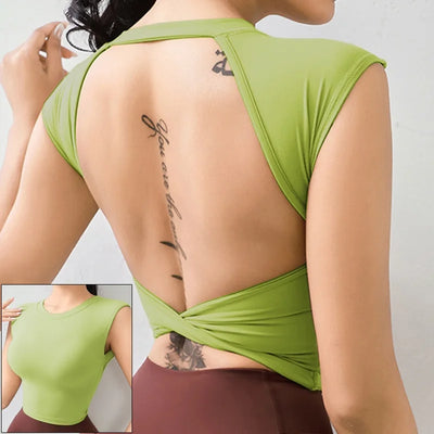 Short Sleeve Open Cross Back Top